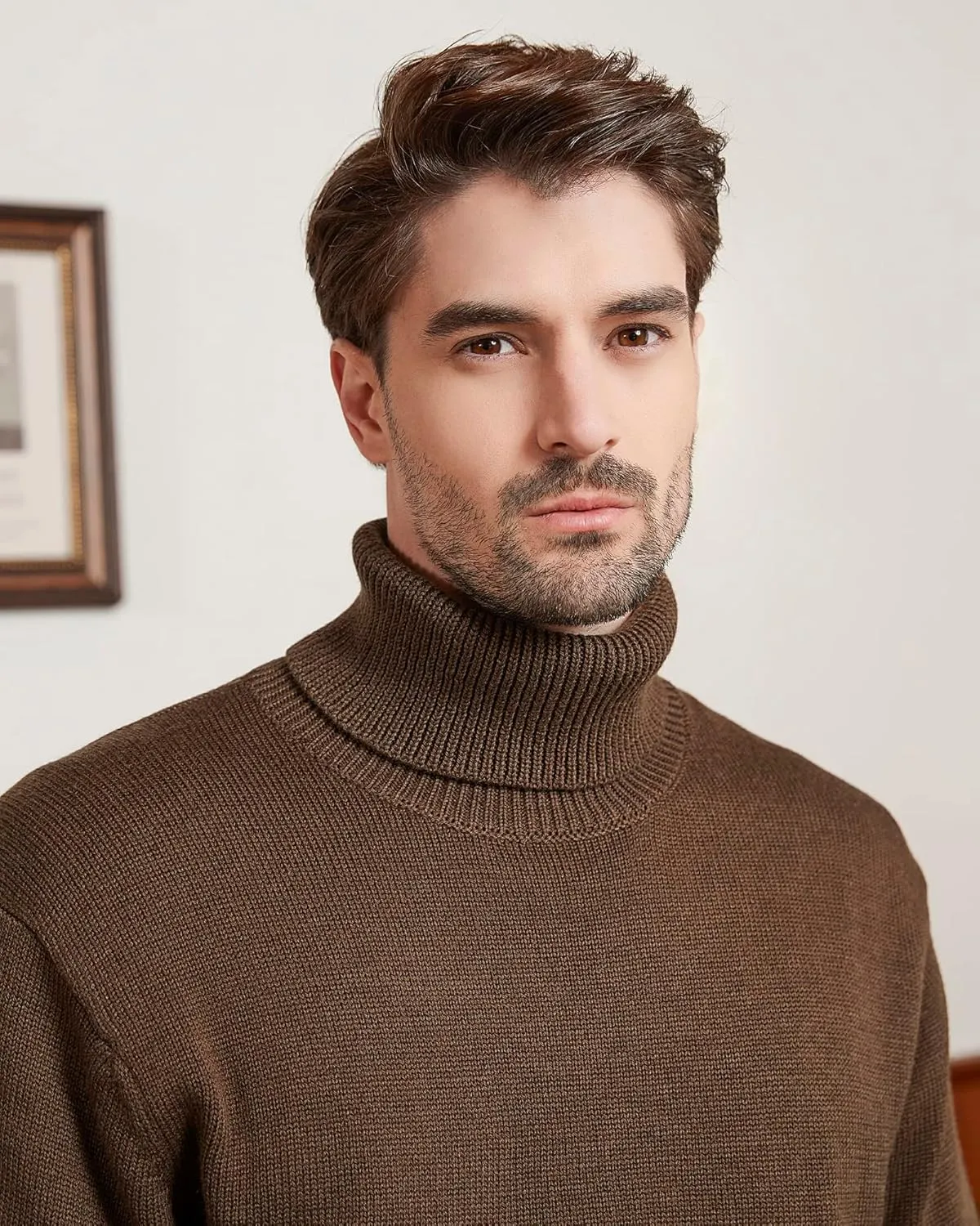 Kallspin Men's Turtleneck Sweaters Wool Blend Mid-Weight Highneck Pullover Sweaters