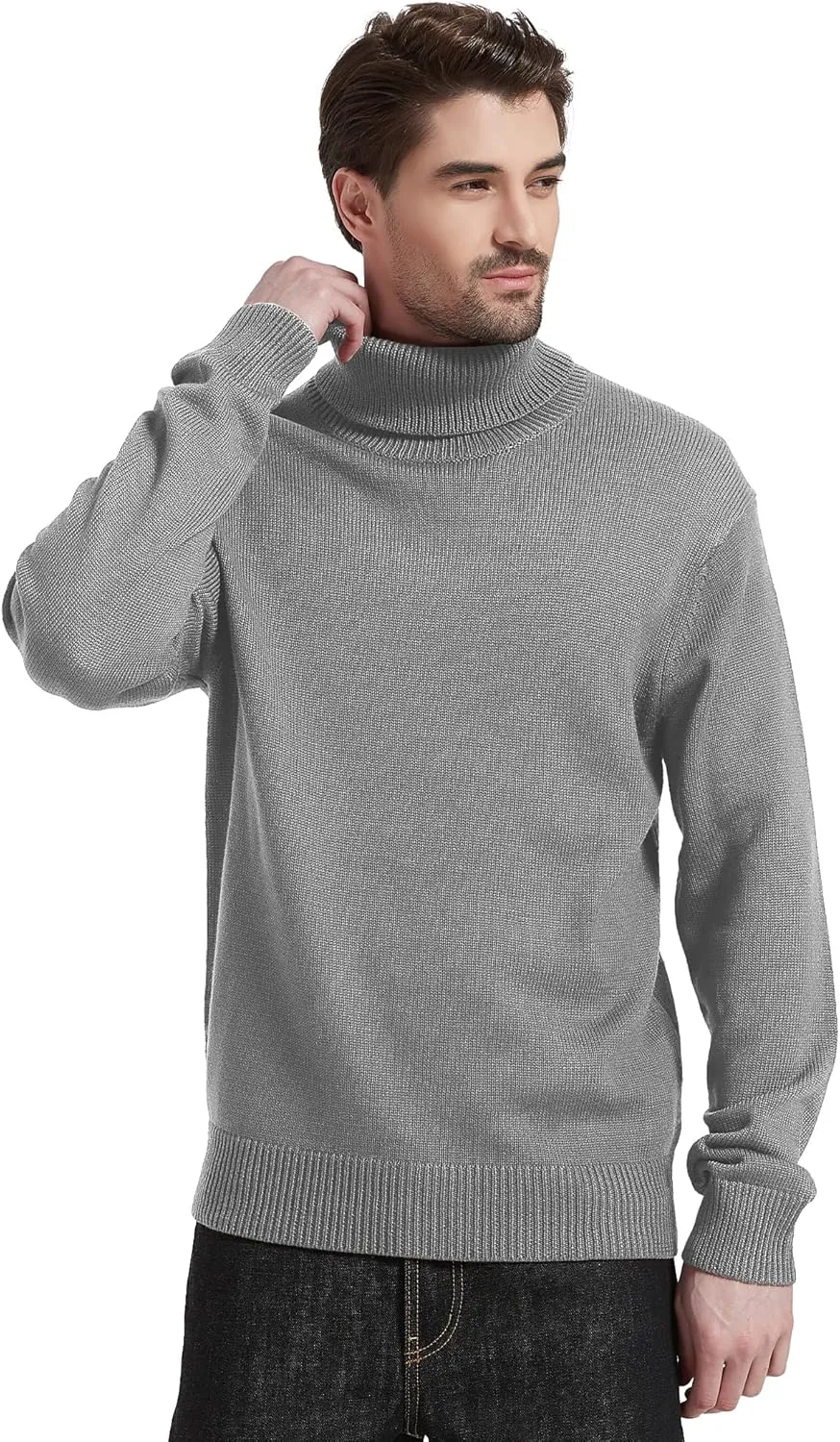 Kallspin Men's Turtleneck Sweaters Wool Blend Mid-Weight Highneck Pullover Sweaters