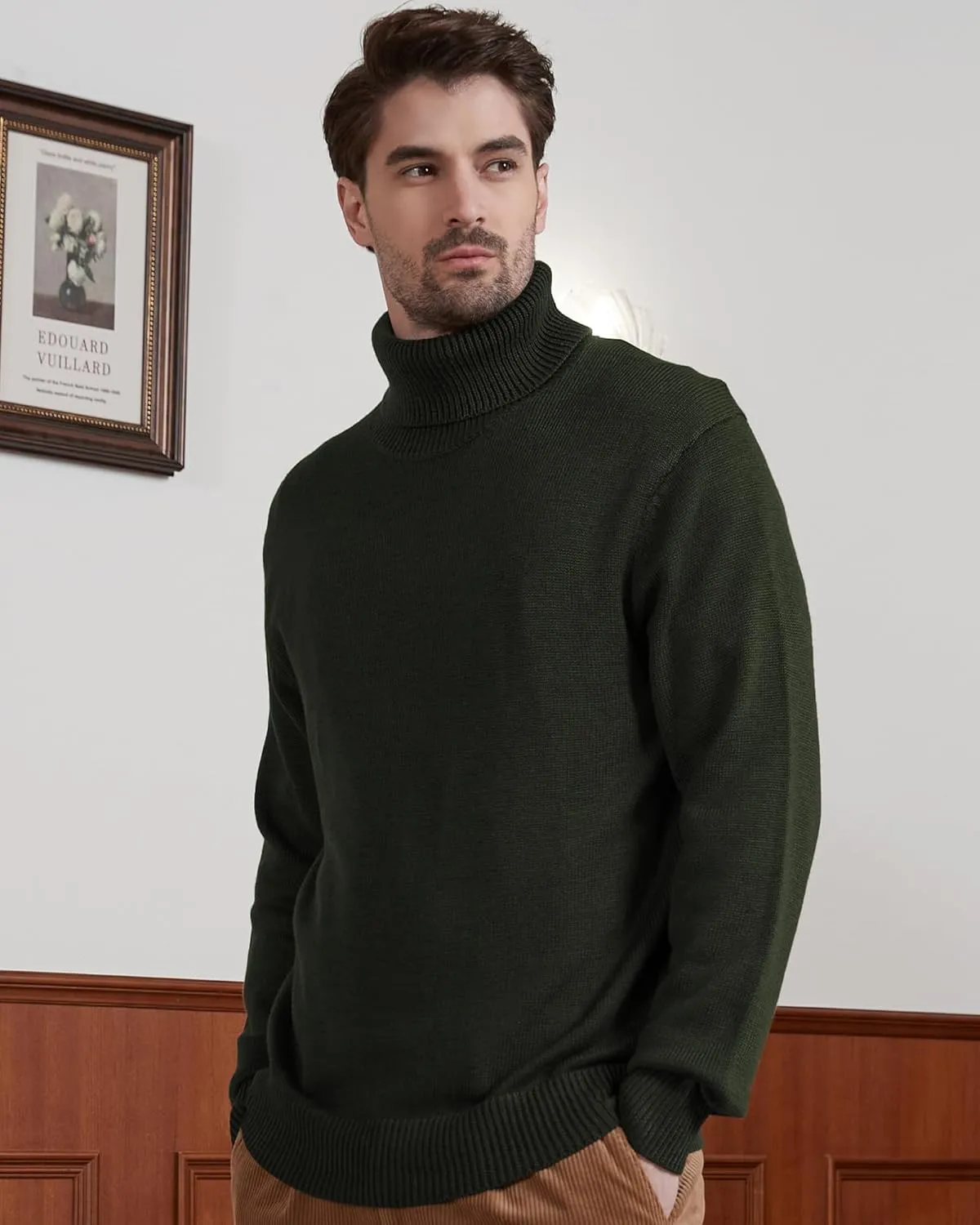 Kallspin Men's Turtleneck Sweaters Wool Blend Mid-Weight Highneck Pullover Sweaters