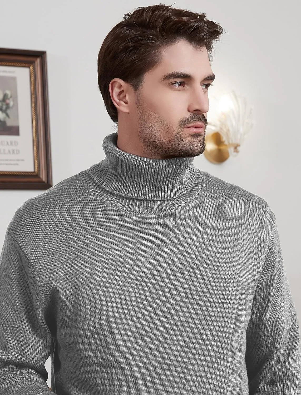 Kallspin Men's Turtleneck Sweaters Wool Blend Mid-Weight Highneck Pullover Sweaters