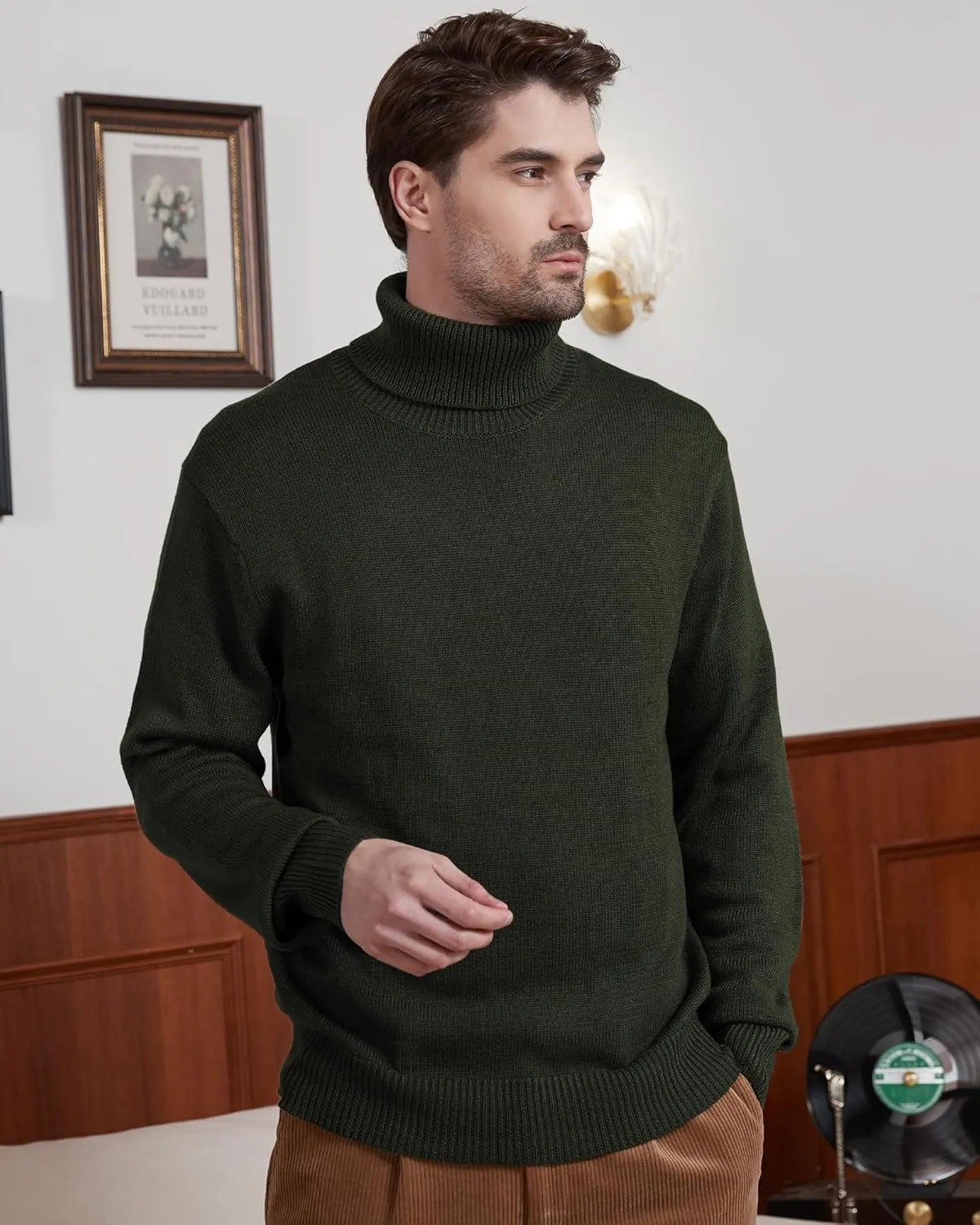 Kallspin Men's Turtleneck Sweaters Wool Blend Mid-Weight Highneck Pullover Sweaters