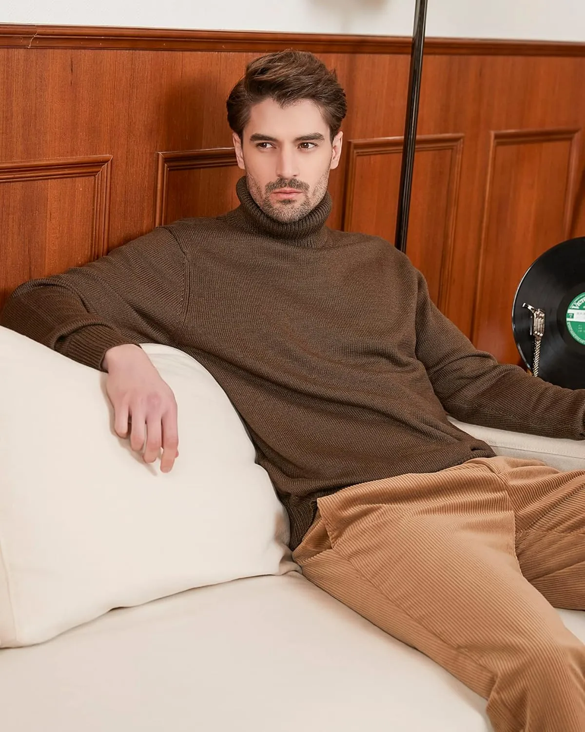 Kallspin Men's Turtleneck Sweaters Wool Blend Mid-Weight Highneck Pullover Sweaters