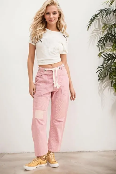 Kedera Women Striped Barrel Jeans Casual Loose Denim Jeans Wide Leg Baggy Pants Mid Waist Boyfriend Jeans Y2k