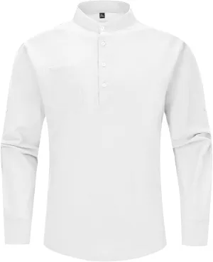 LBL Leading the Better Life Men's Cotton Linen Shirts Casual Longth Sleeve Henley Shirts for Men Beach Summer T-Shirts
