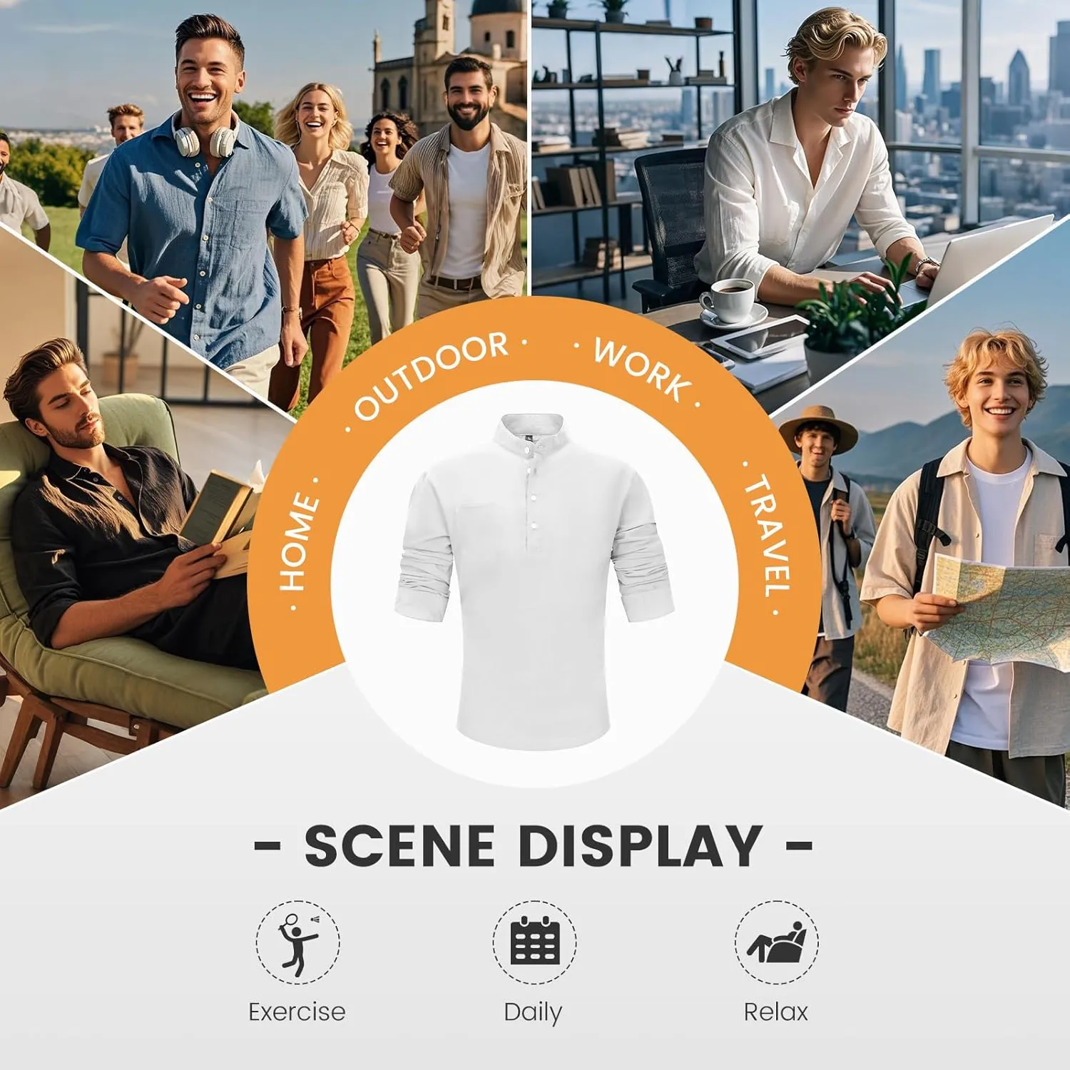 LBL Leading the Better Life Men's Cotton Linen Shirts Casual Longth Sleeve Henley Shirts for Men Beach Summer T-Shirts