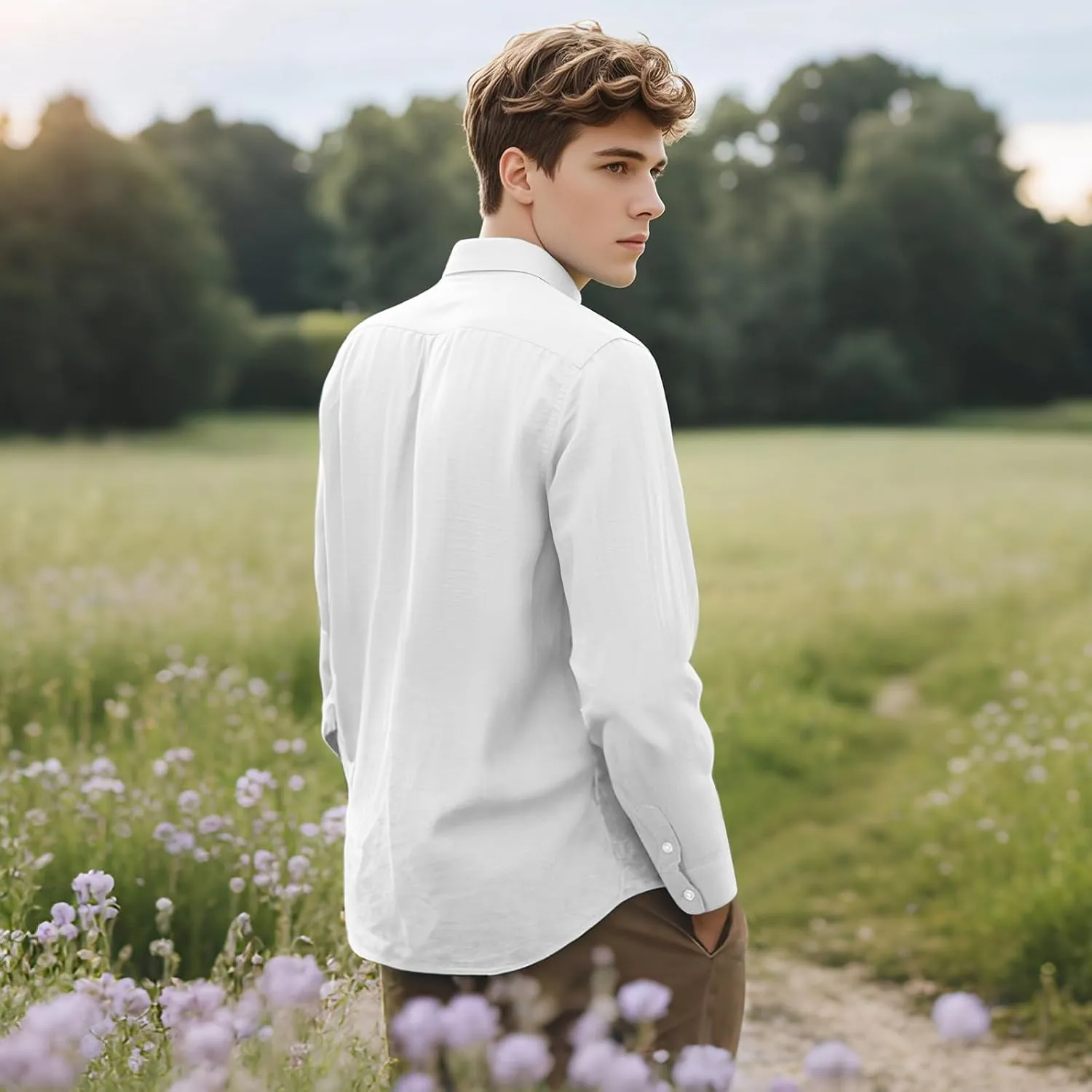 LBL Leading the Better Life Men's Cotton Linen Shirts Casual Longth Sleeve Henley Shirts for Men Beach Summer T-Shirts