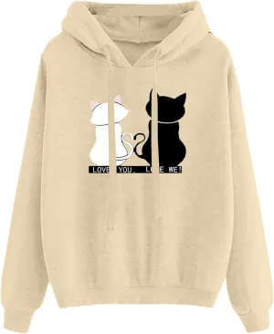 Long Sleeve Hoodie Sweatshirts for Women Fall Drawstring Pullover Sweatshirts Trendy Funny Printed Streetwear Shirts