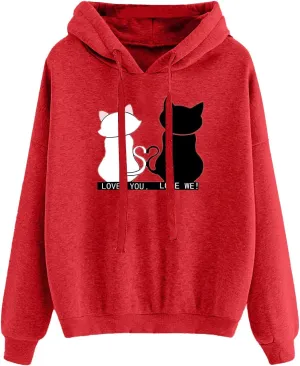 Long Sleeve Hoodie Sweatshirts for Women Fall Drawstring Pullover Sweatshirts Trendy Funny Printed Streetwear Shirts