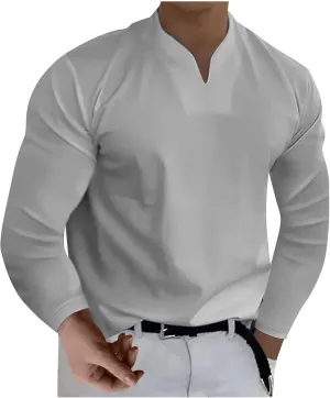 Long Sleeve Shirts for Men Plus Size V-Neck Shirts Oversized Solid Shirts Casual Stylish Loose Fit Fall Shirts