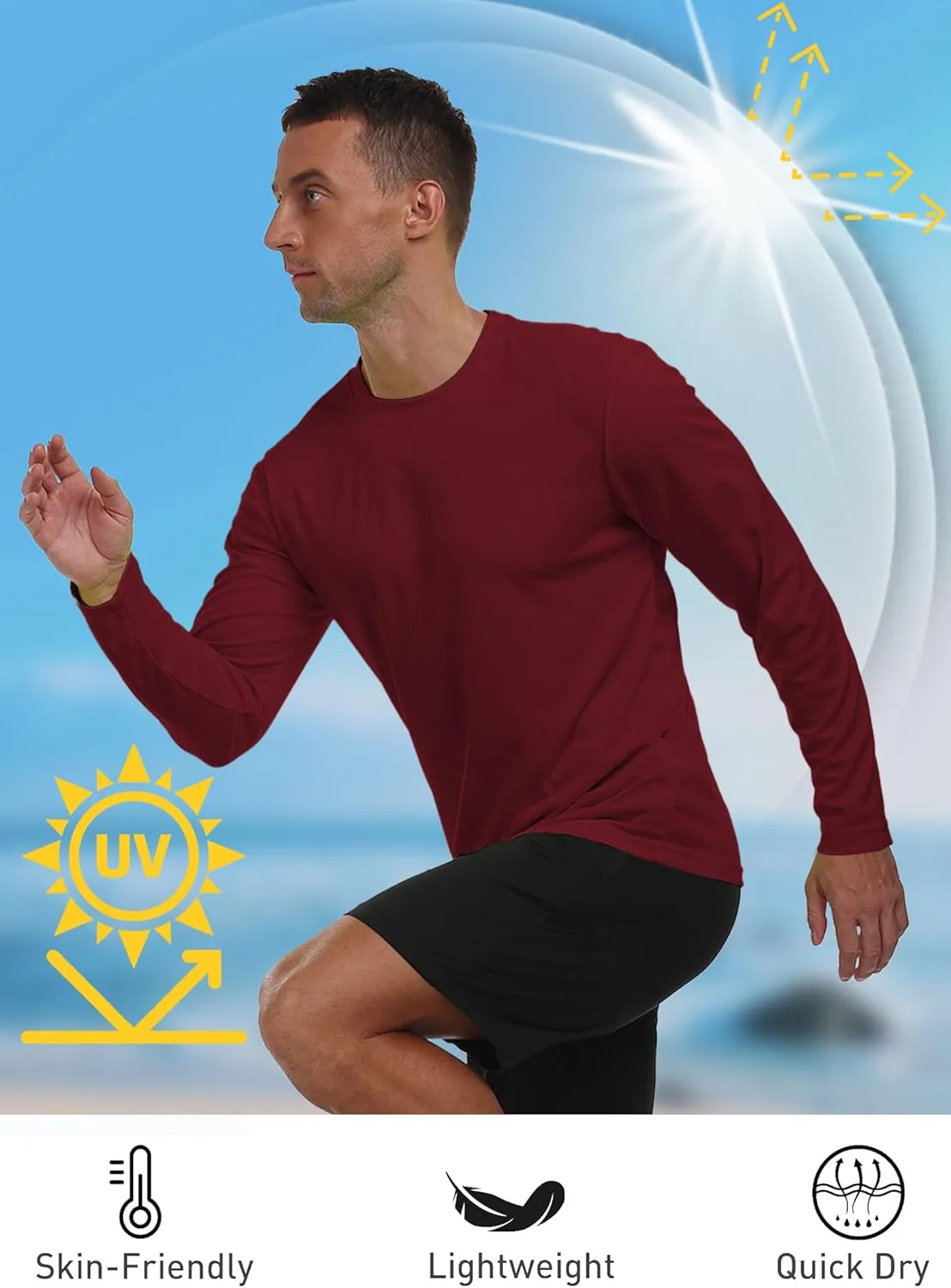Long Sleeve Shirts for Men UPF 50  UV Protection Rash Guard Fishing Shirts Moisture Wicking Quick Dry Sun Shirts HH2410