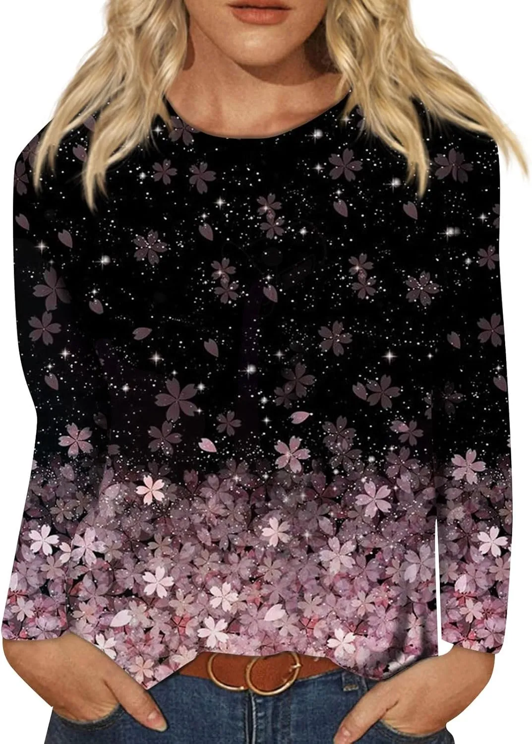Long Sleeve Shirts for Women - Womens T Shirts Long Sleeve Crew Neck Shirts Basic Tee Sort Comfy Printed Tops Blouse