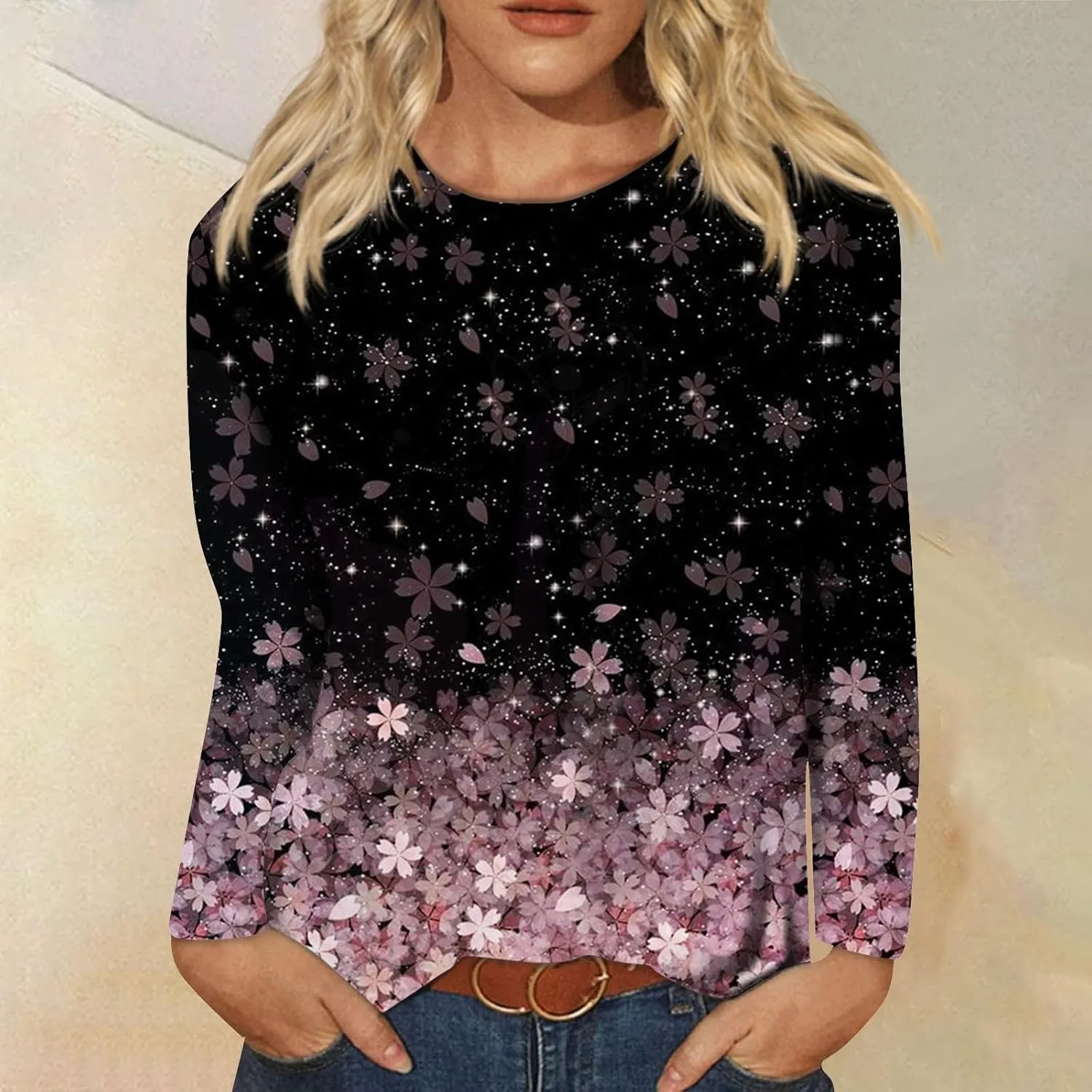 Long Sleeve Shirts for Women - Womens T Shirts Long Sleeve Crew Neck Shirts Basic Tee Sort Comfy Printed Tops Blouse