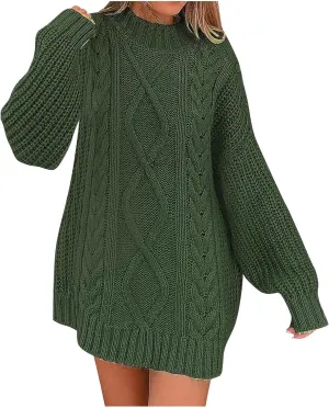Long Sleeve Turtleneck Sweater Women Winter Casual Solid Color Cable Knitwear Oversize Mock Neck Long Sweater