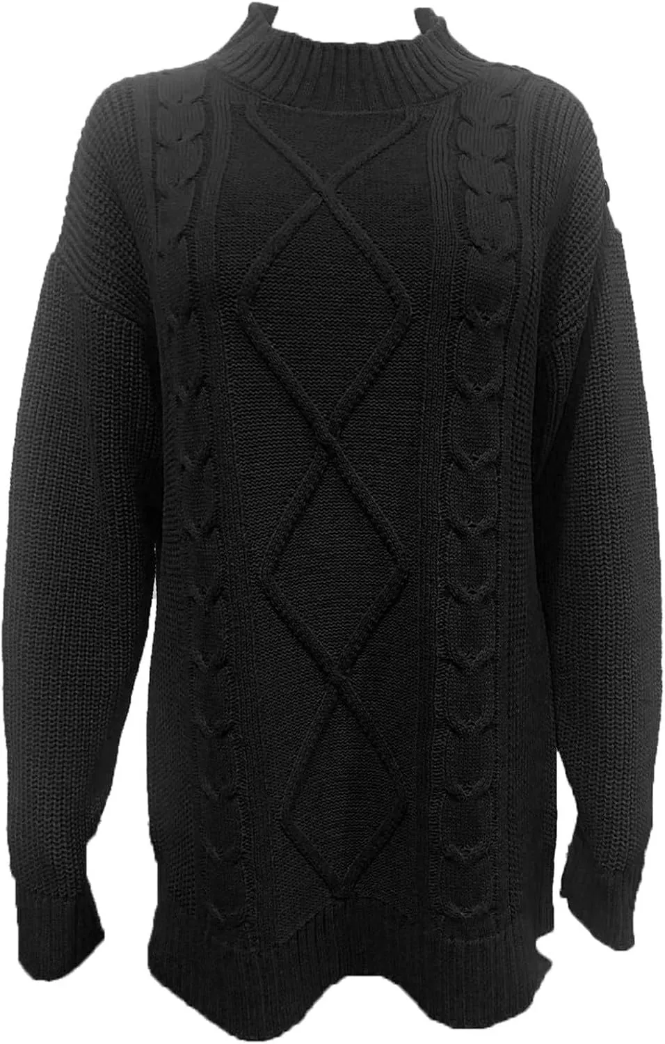 Long Sleeve Turtleneck Sweater Women Winter Casual Solid Color Cable Knitwear Oversize Mock Neck Long Sweater