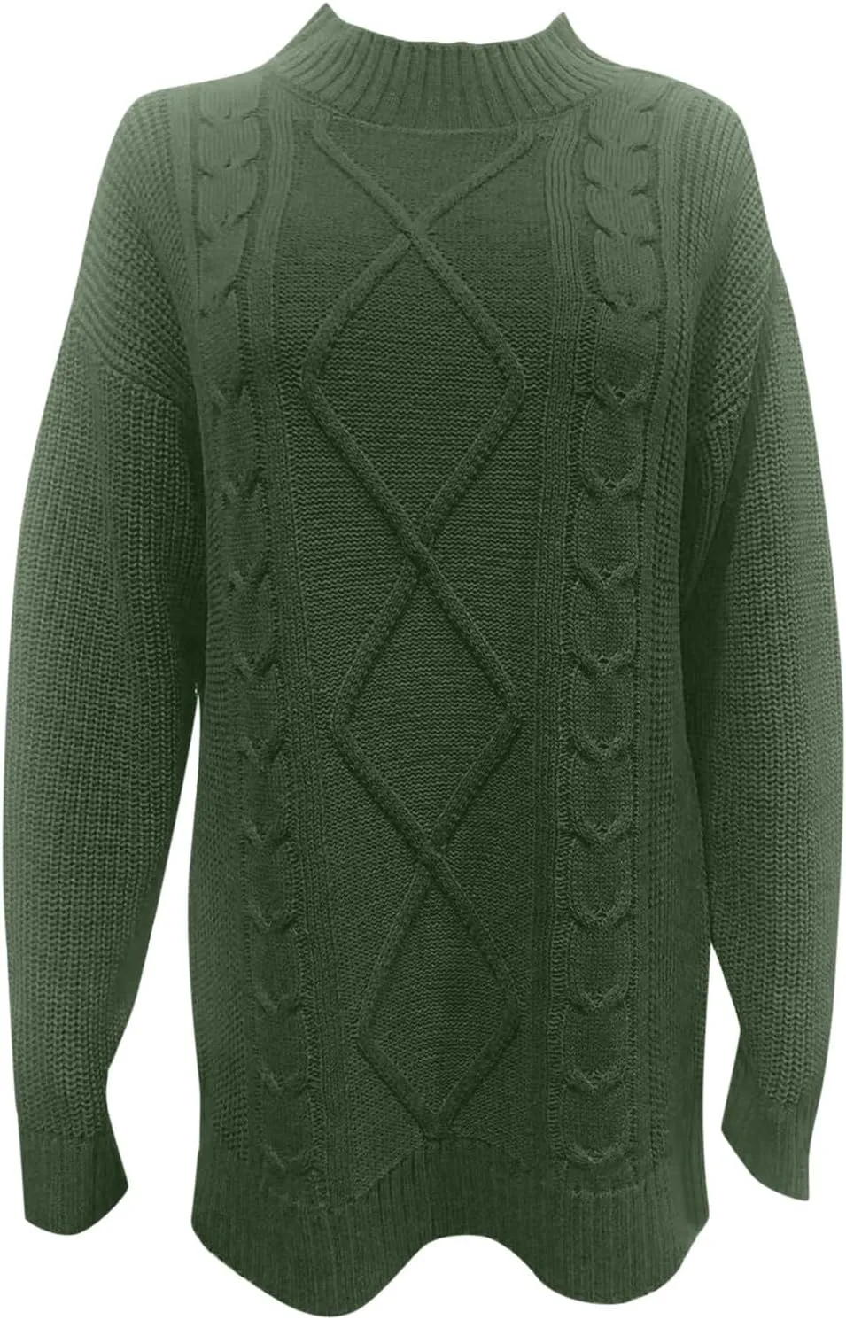 Long Sleeve Turtleneck Sweater Women Winter Casual Solid Color Cable Knitwear Oversize Mock Neck Long Sweater
