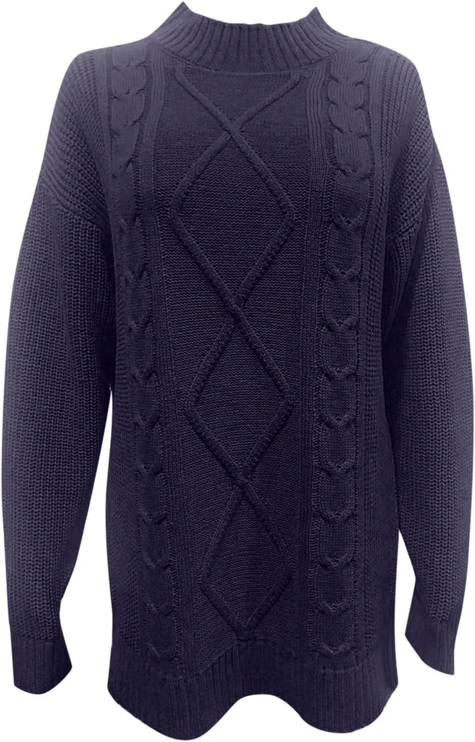 Long Sleeve Turtleneck Sweater Women Winter Casual Solid Color Cable Knitwear Oversize Mock Neck Long Sweater