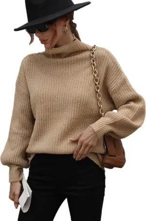 LOUSEA Women's Solid Turtleneck high Neck Long Sleeve Sweater Knit Pullover Outerwear Loose