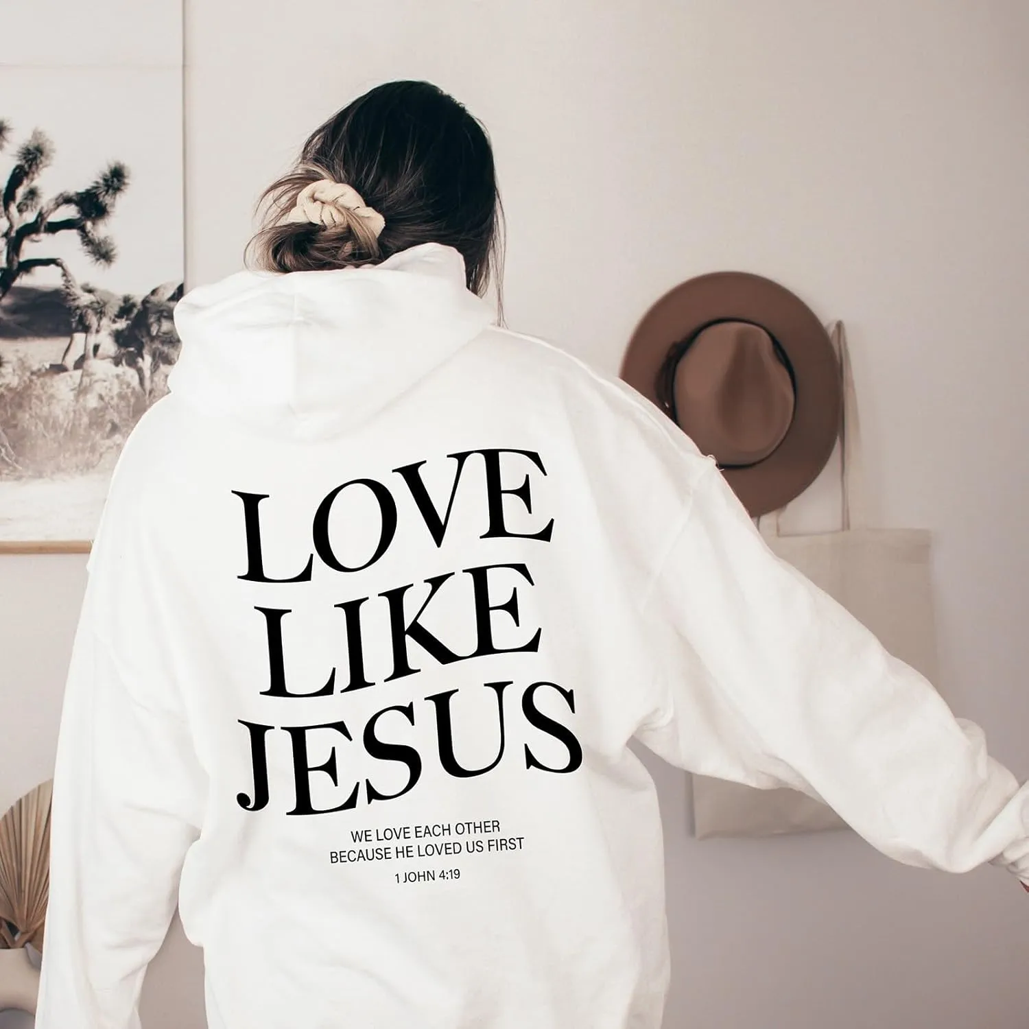 Love Like Jesus Hoodies for Women Oversize Graphic Christian Faith Hoodies Pocket Long Sleeve Drawstring Pullover Sweatshirts