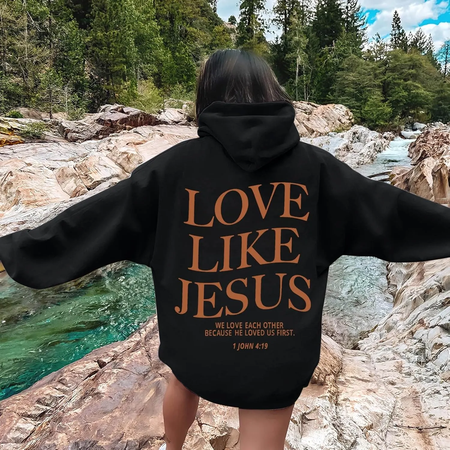 Love Like Jesus Hoodies for Women Oversize Graphic Christian Faith Hoodies Pocket Long Sleeve Drawstring Pullover Sweatshirts