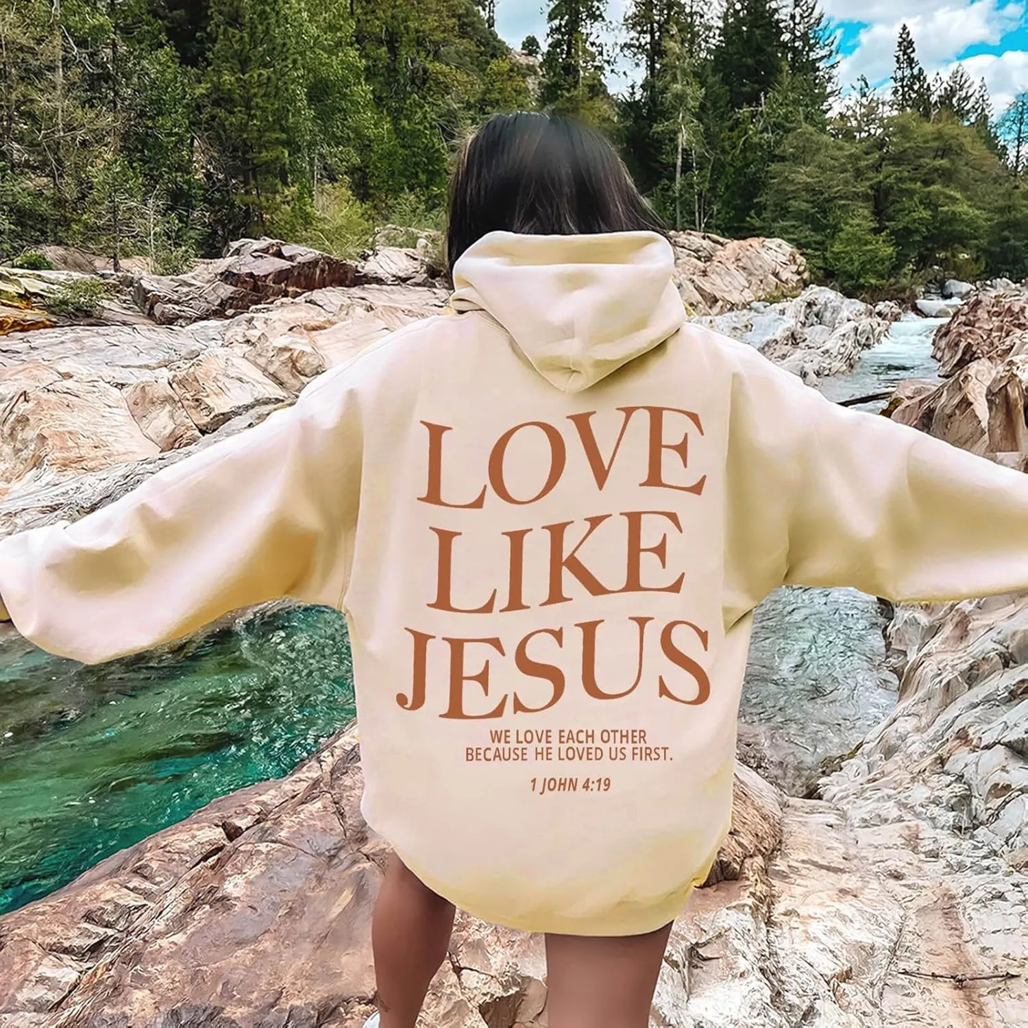 Love Like Jesus Hoodies for Women Oversize Graphic Christian Faith Hoodies Pocket Long Sleeve Drawstring Pullover Sweatshirts