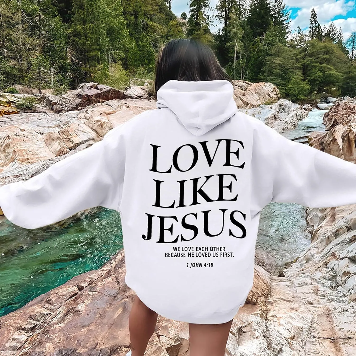 Love Like Jesus Hoodies for Women Oversize Graphic Christian Faith Hoodies Pocket Long Sleeve Drawstring Pullover Sweatshirts