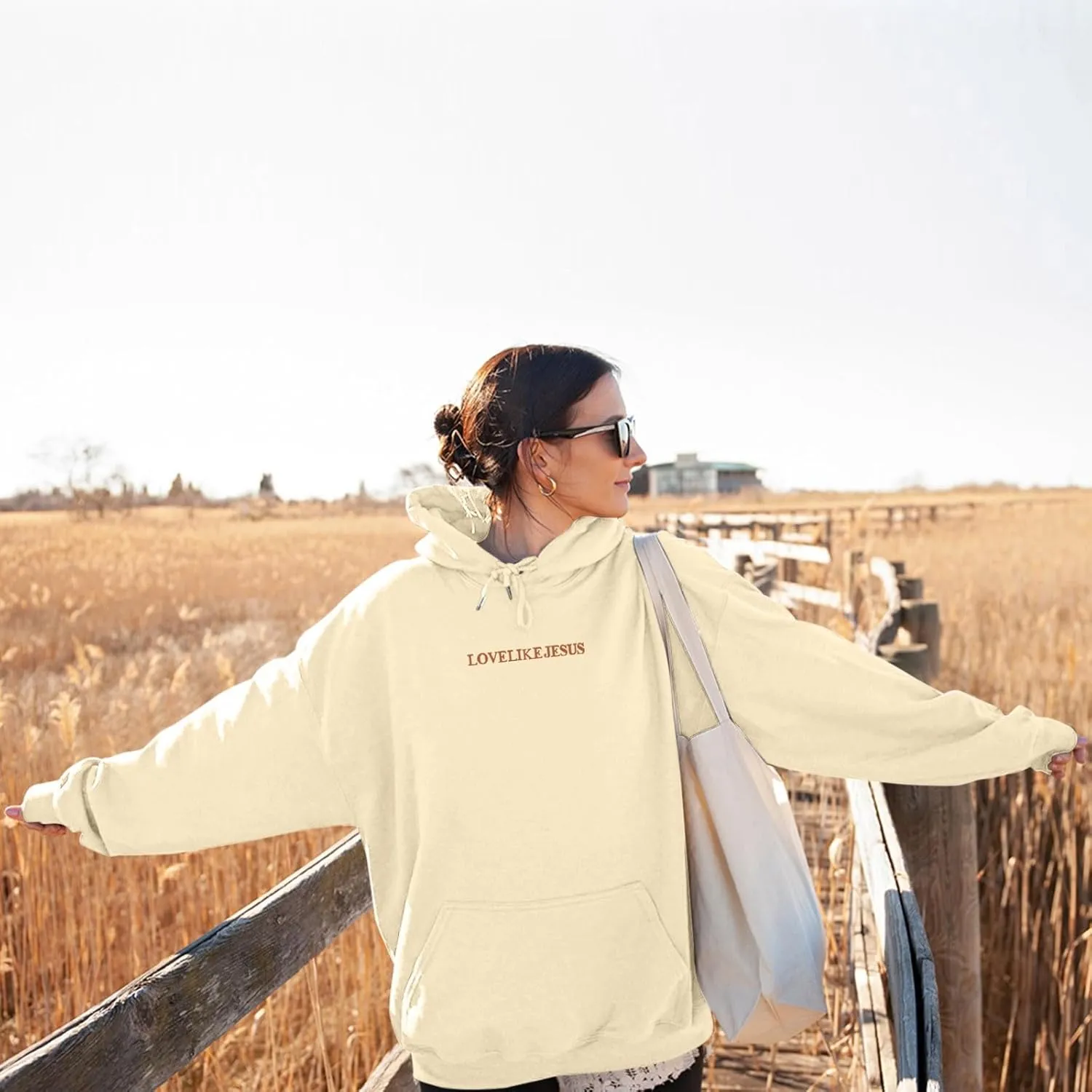 Love Like Jesus Hoodies for Women Oversize Graphic Christian Faith Hoodies Pocket Long Sleeve Drawstring Pullover Sweatshirts