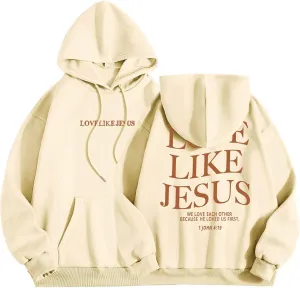 Love Like Jesus Hoodies for Women Oversize Graphic Christian Faith Hoodies Pocket Long Sleeve Drawstring Pullover Sweatshirts