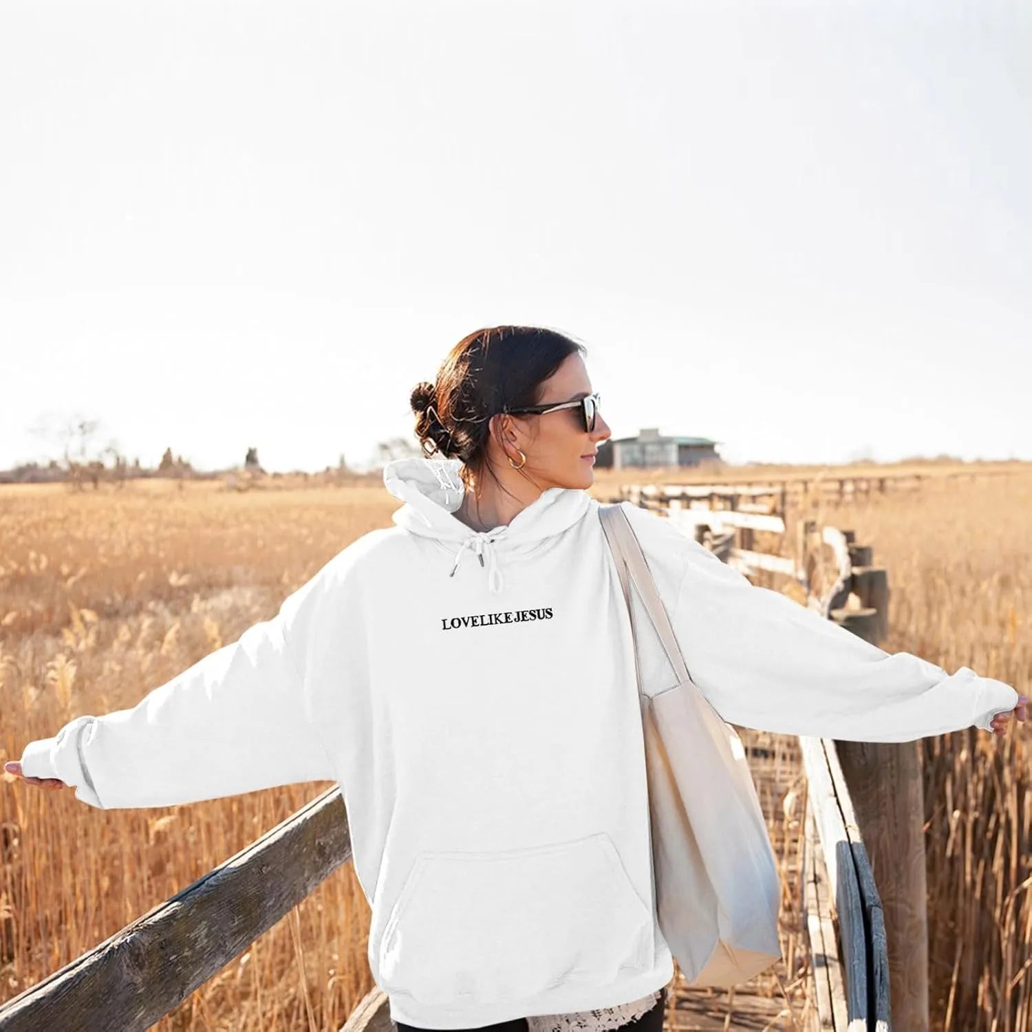 Love Like Jesus Hoodies for Women Oversize Graphic Christian Faith Hoodies Pocket Long Sleeve Drawstring Pullover Sweatshirts