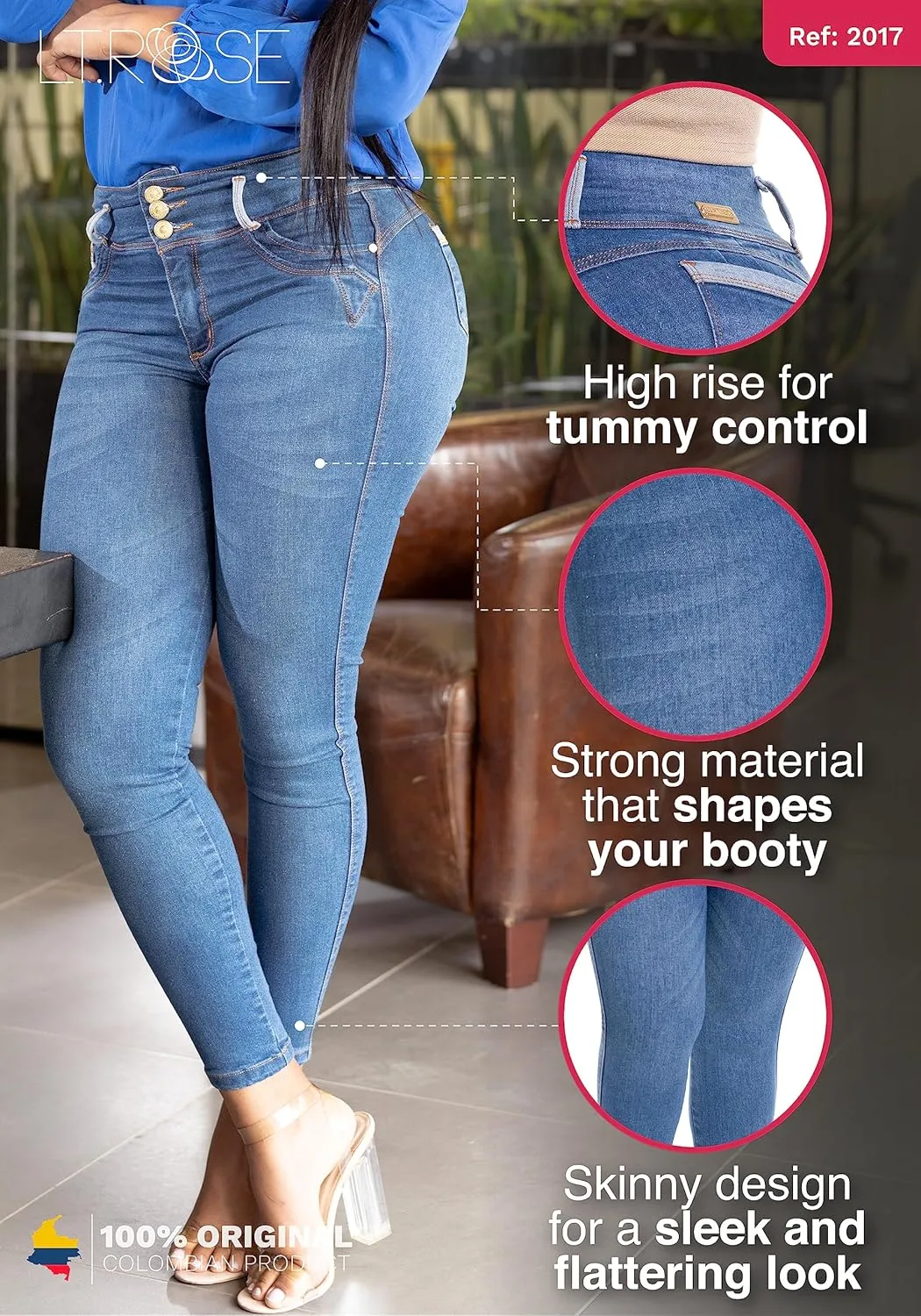 LT.ROSE Butt Lifting Jeans | Pantalones Colombianos Levanta Cola | High Waisted Jeans for Women | Colombian Jeans