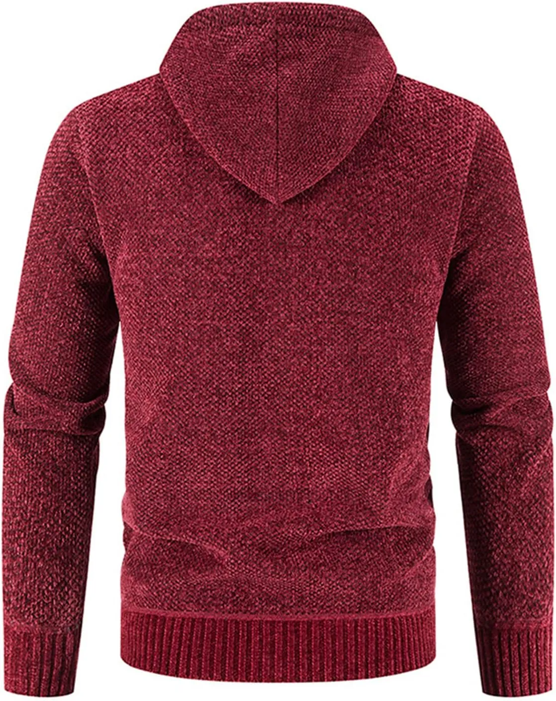 Lu's Chic Men's Full Zip Hoodie Winter Striped Knitted Long Sleeve Cardigan Sweater Slim Fit Hooded Sweatshirt Pockets