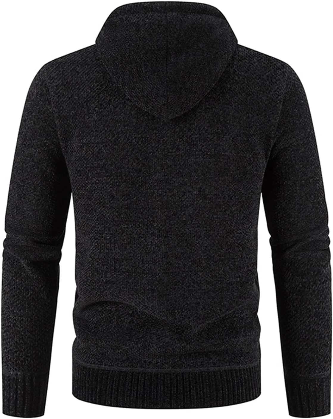 Lu's Chic Men's Full Zip Hoodie Winter Striped Knitted Long Sleeve Cardigan Sweater Slim Fit Hooded Sweatshirt Pockets