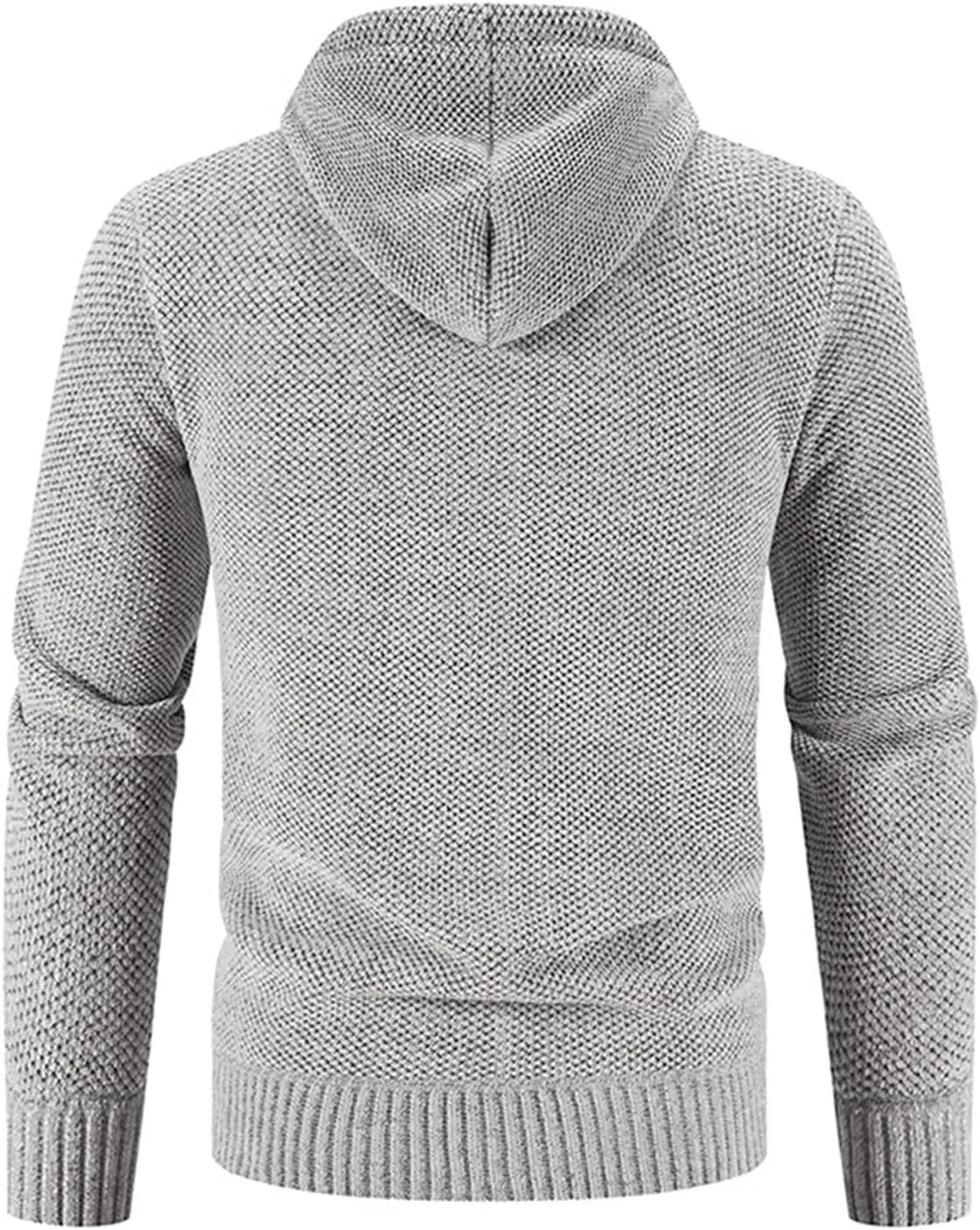 Lu's Chic Men's Full Zip Hoodie Winter Striped Knitted Long Sleeve Cardigan Sweater Slim Fit Hooded Sweatshirt Pockets
