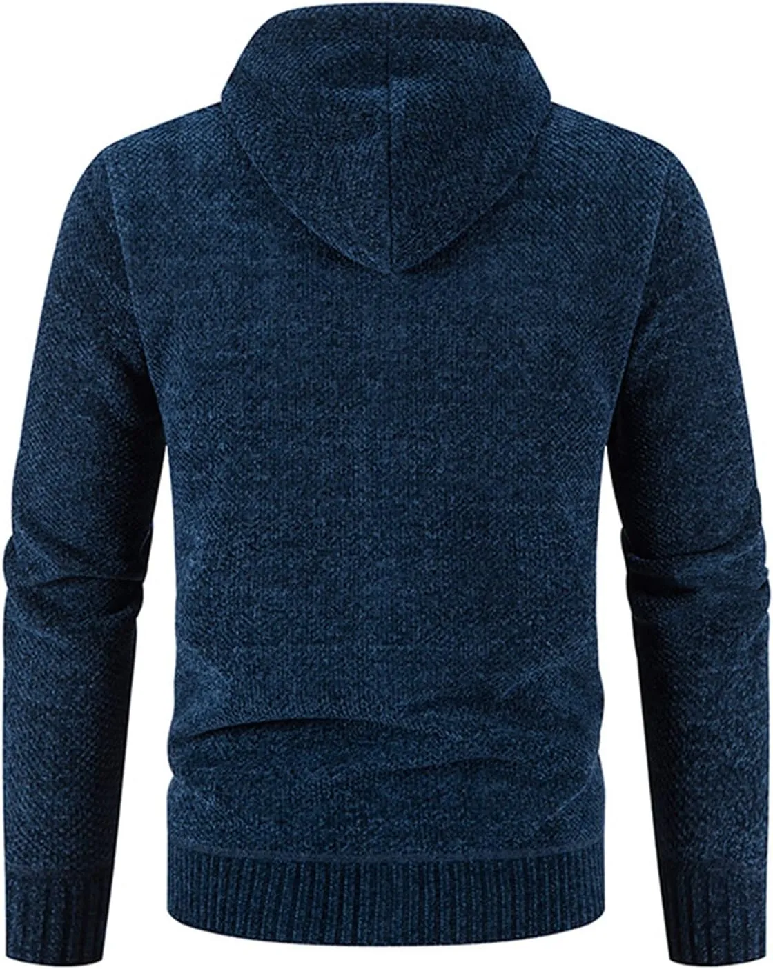 Lu's Chic Men's Full Zip Hoodie Winter Striped Knitted Long Sleeve Cardigan Sweater Slim Fit Hooded Sweatshirt Pockets