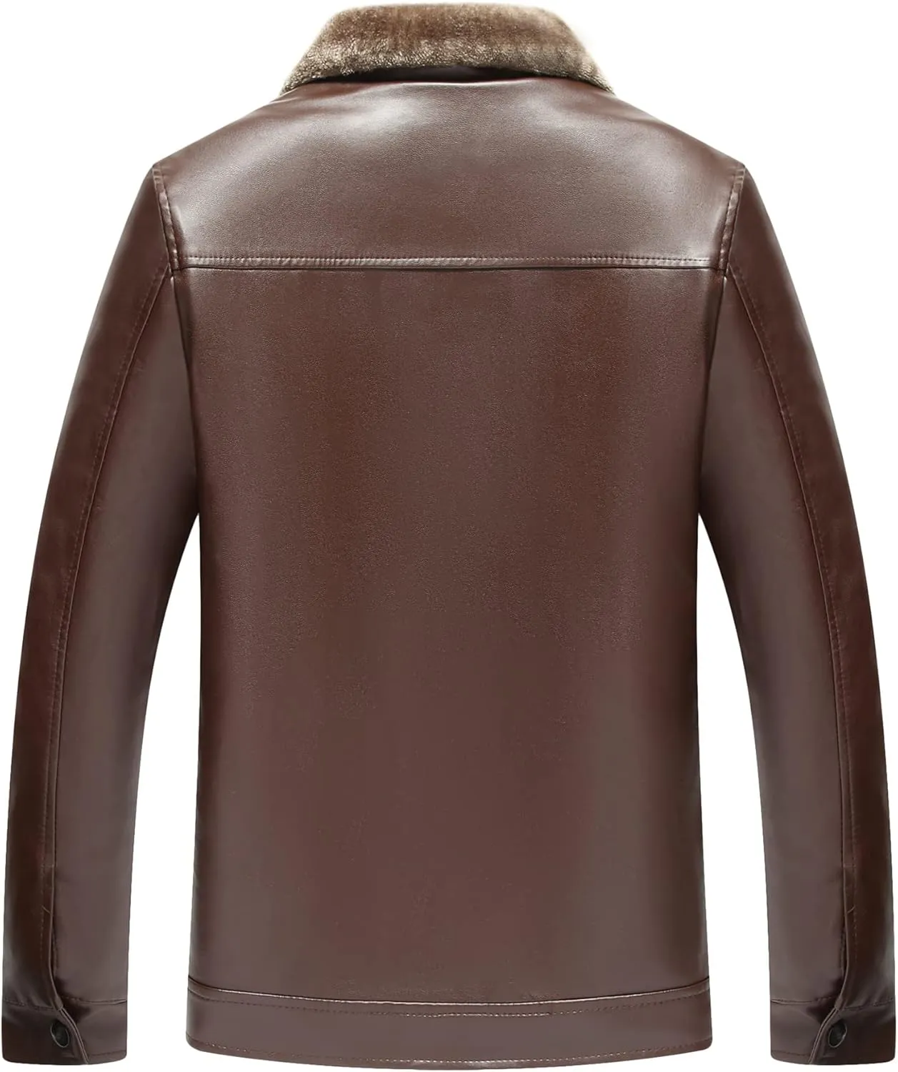 Lu's Chic Men's Sherpa Lined Faux Leather Jacket Zip Up Fleece Trucker Winter Slim Fit Fur Collar Bomber Jackets & Coats
