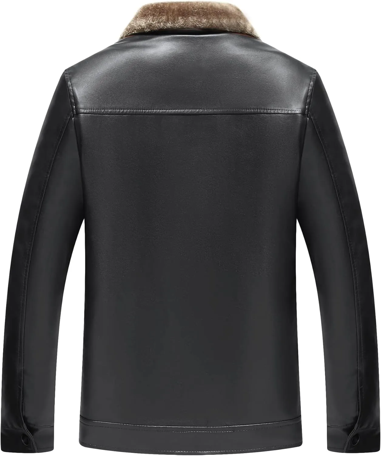 Lu's Chic Men's Sherpa Lined Faux Leather Jacket Zip Up Fleece Trucker Winter Slim Fit Fur Collar Bomber Jackets & Coats