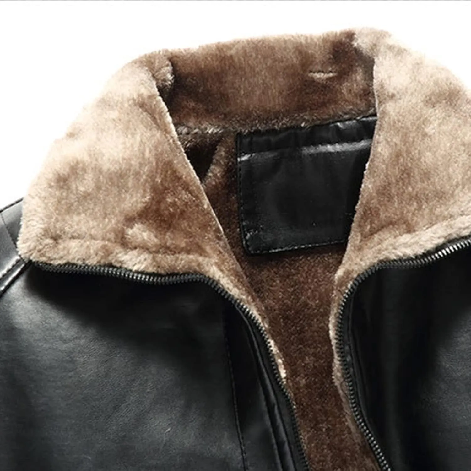 Lu's Chic Men's Sherpa Lined Faux Leather Jacket Zip Up Fleece Trucker Winter Slim Fit Fur Collar Bomber Jackets & Coats