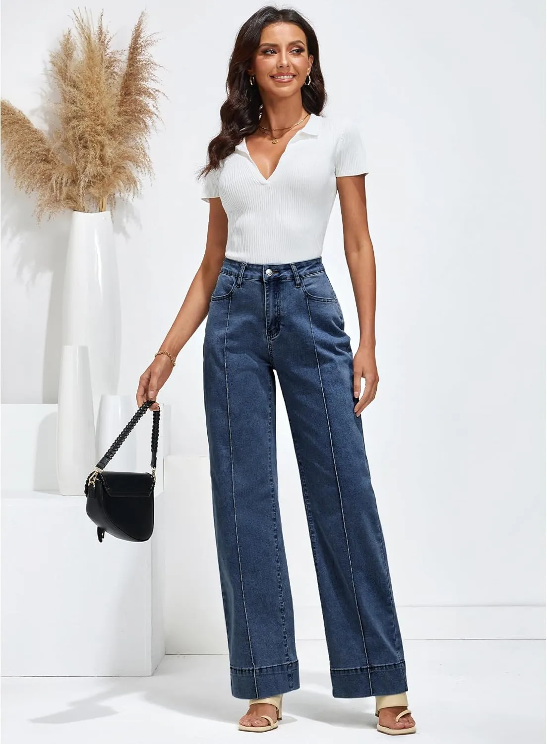 luvamia Wide Leg Jeans for Women Trendy High Waist Straight Leg Baggy Jeans Stretchy Denim Pants Trouser Jeans