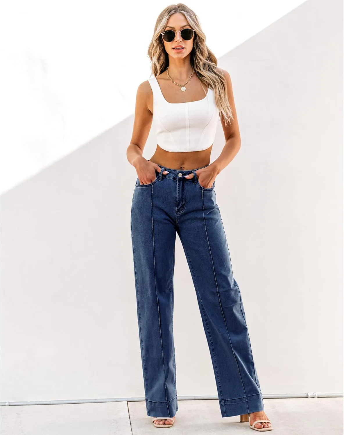 luvamia Wide Leg Jeans for Women Trendy High Waist Straight Leg Baggy Jeans Stretchy Denim Pants Trouser Jeans