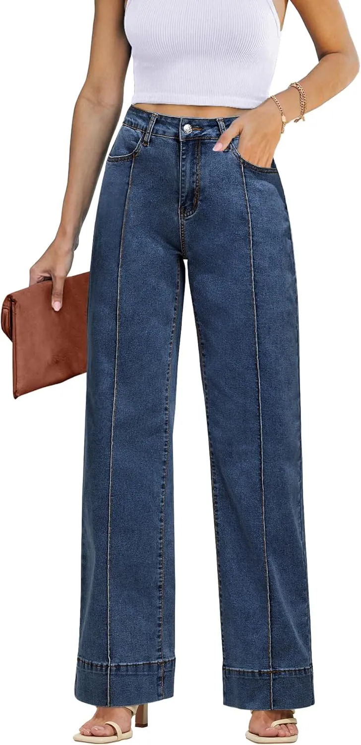 luvamia Wide Leg Jeans for Women Trendy High Waist Straight Leg Baggy Jeans Stretchy Denim Pants Trouser Jeans