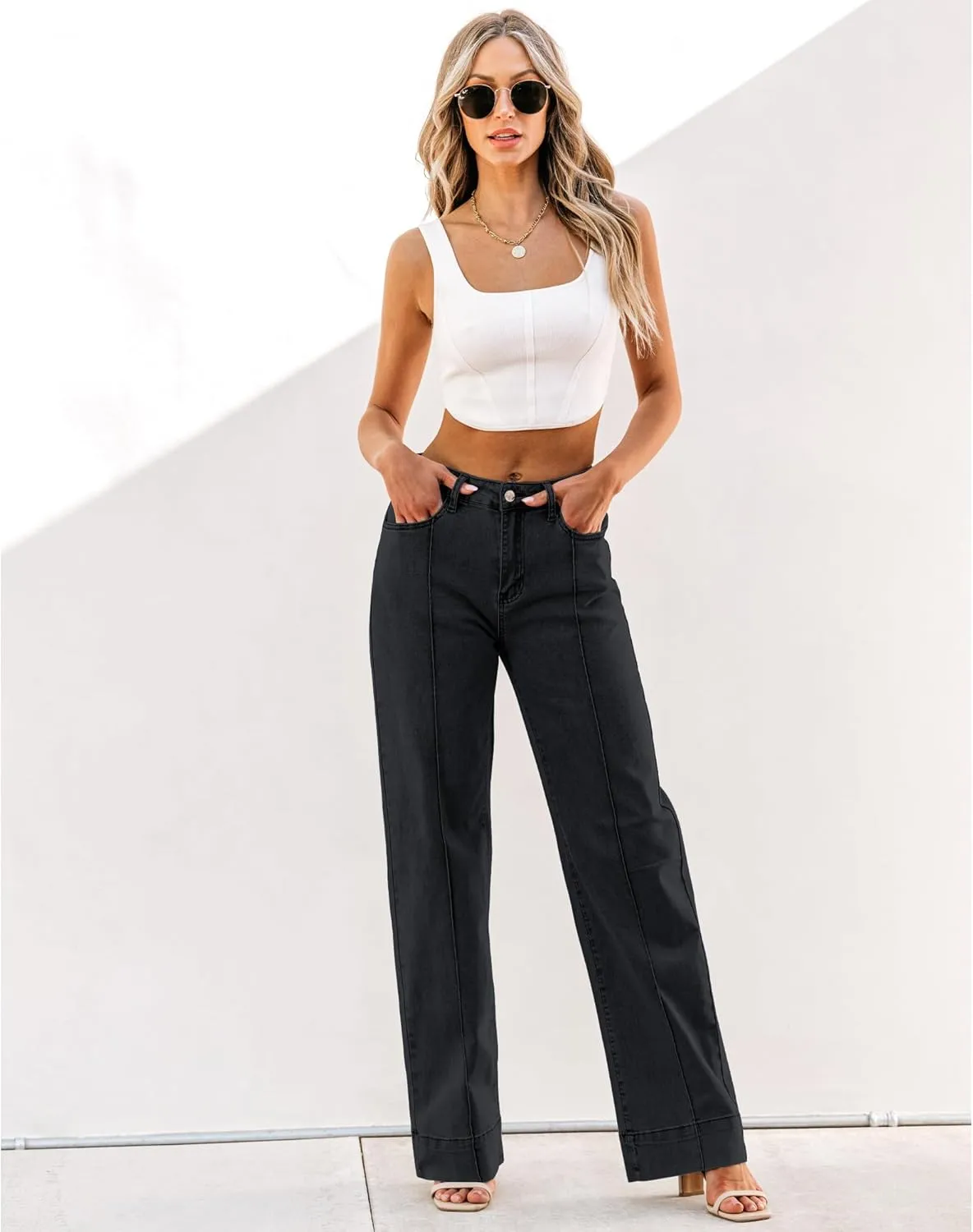 luvamia Wide Leg Jeans for Women Trendy High Waist Straight Leg Baggy Jeans Stretchy Denim Pants Trouser Jeans