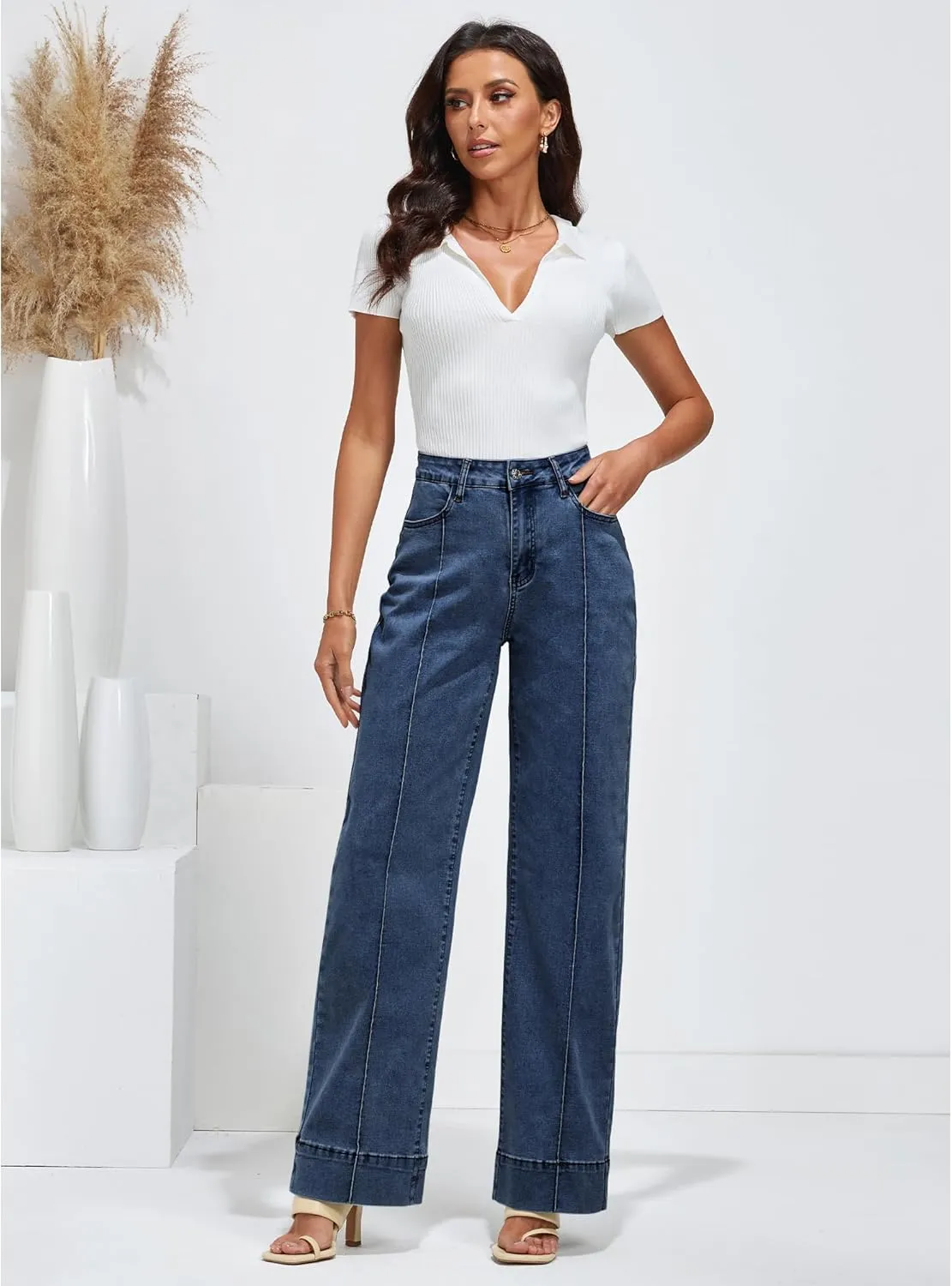 luvamia Wide Leg Jeans for Women Trendy High Waist Straight Leg Baggy Jeans Stretchy Denim Pants Trouser Jeans