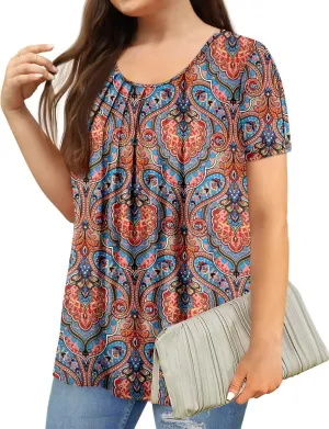 Magritta Womens Plus Size Tops Flowy Summer Blouses Short Sleeve Shirts Pleated Dressy Tunic Tops