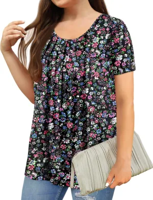 Magritta Womens Plus Size Tops Flowy Summer Blouses Short Sleeve Shirts Pleated Dressy Tunic Tops