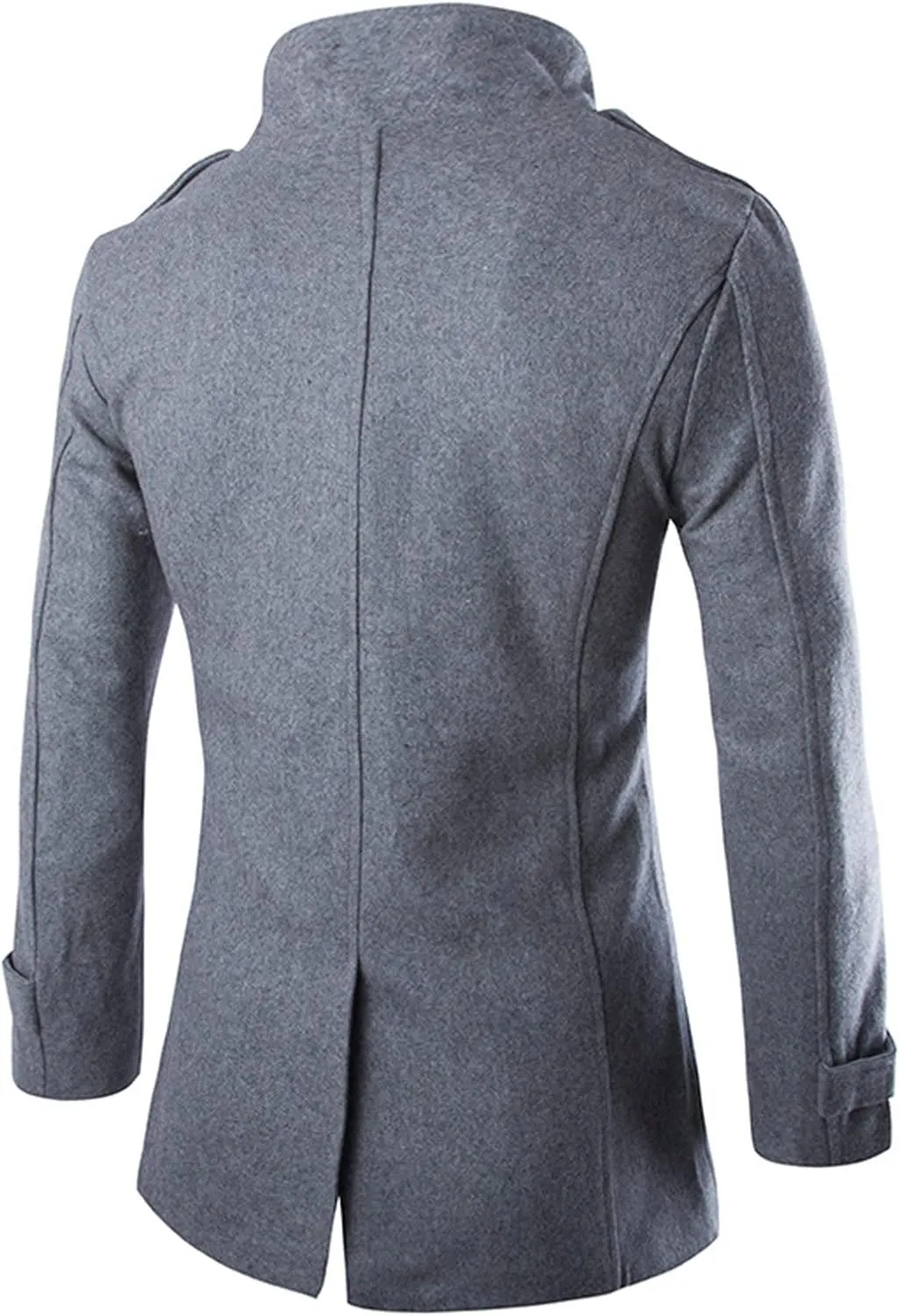 Maiyifu-GJ Mens Winter Double Breasted Overcoat Classic Mid Long Wool Blend Pea Coat Stand Collar Slim Outdoor Trench Jacket