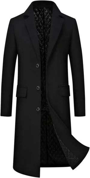 Maiyifu-GJ Men's Wool Blend Long Trench Coat Single Breasted Business Jacket Winter Notched Lapel Top Pea Coats Overcoat