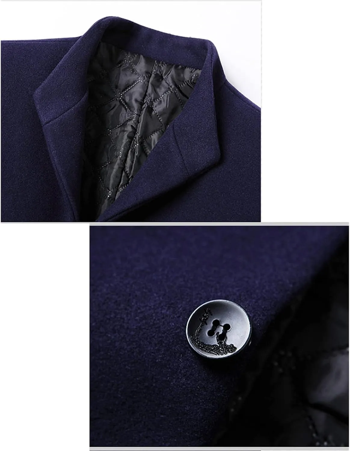 Maiyifu-GJ Mens Wool Blend Trench Coat Stand Collar Single Breasted Business Pea Coats Stylish Mid-Length Overcoat Jacket