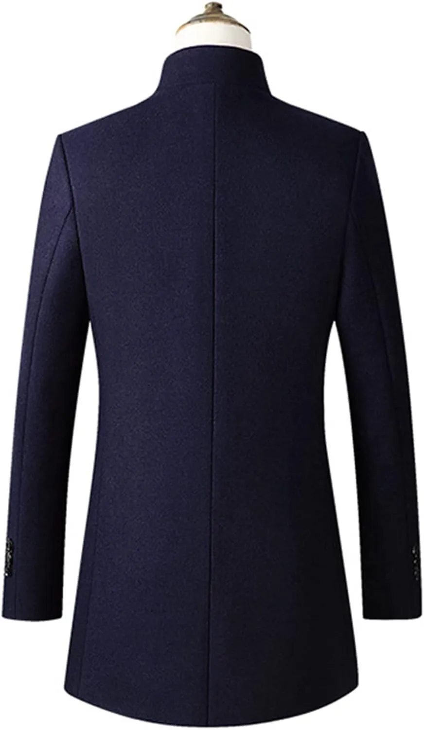 Maiyifu-GJ Mens Wool Blend Trench Coat Stand Collar Single Breasted Business Pea Coats Stylish Mid-Length Overcoat Jacket