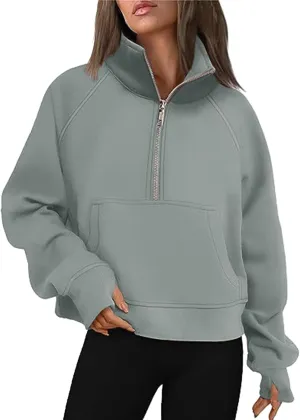 Masbird Hoodies for Women Womens Sweatshirts Half Zip Cropped Pullover Fleece Quarter Zipper Hoodies Fall Outfits Clothes