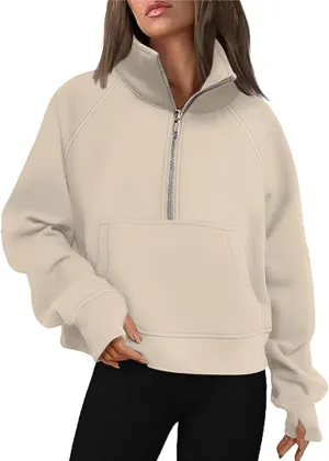 Masbird Hoodies for Women Womens Sweatshirts Half Zip Cropped Pullover Fleece Quarter Zipper Hoodies Fall Outfits Clothes