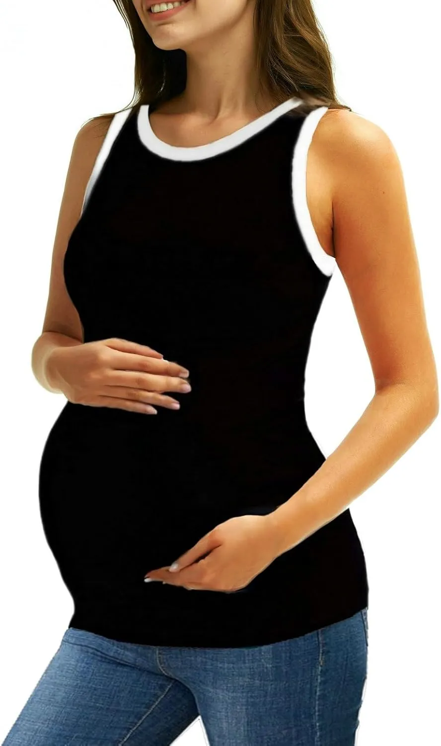 Maternity Tank Tops for Women, Long Workout Tops, Comfy Sleeveless Pregnancy Shirts, Bump Friendly Summer Clothes